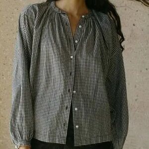 Doen Black and White Checkered Blouse